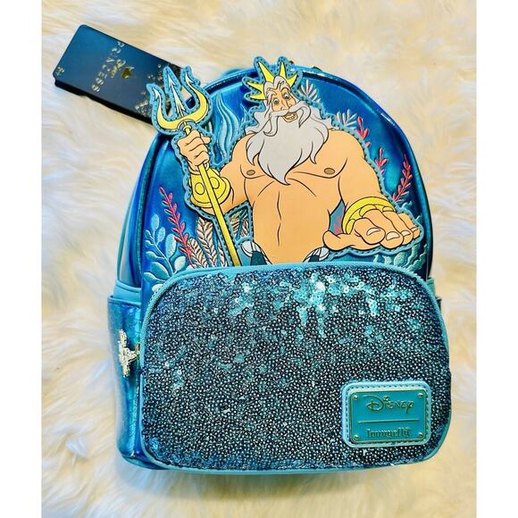 *NEW LE 324* Loungefly King Triton Sequin Mini Backpack - Picture 1 of 6